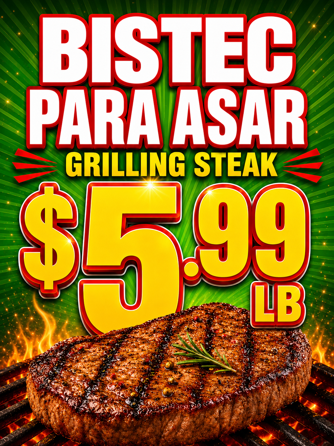 Weekly special: Bistec para asar, grilling steak, $5.99 per pound